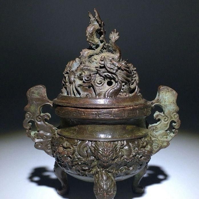 銅 細工 九龍香炉 三足鼎薫香炉 香道具 装飾品 工芸品 置物