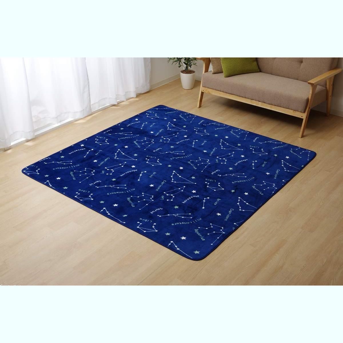 イケヒコ ラグ カーペット マット 長方形 ミリオン 約200×250cm ネイビー フランネル 星柄 #9809983
