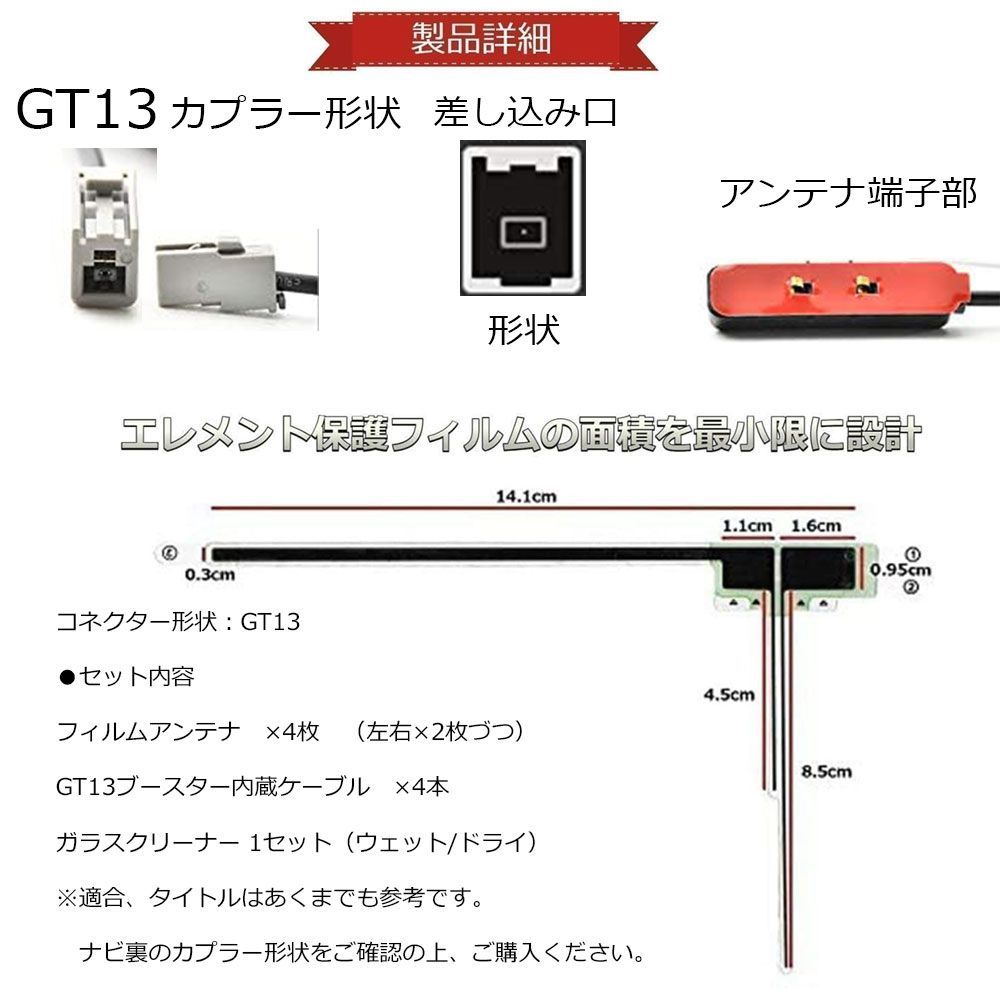 VXM-165VFi ホンダ 地デジ フィルムアンテナ GT13 カプラ コードセット ガラスクリーナー付 送料無料