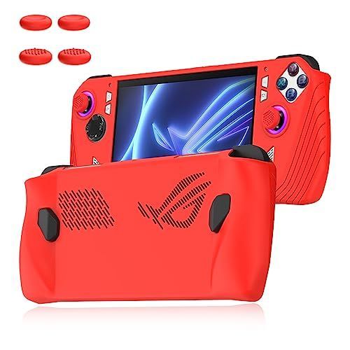 ASUS ROG Ally 2023 保護ケース シリカゲル製 AUDASO キズ防止 耐久性 耐衝撃ノンスリップ 完全保護カバー 親指グリップキャップ4枚 滑り止め 傷防止 ASUS ROG Ally 対応(赤)