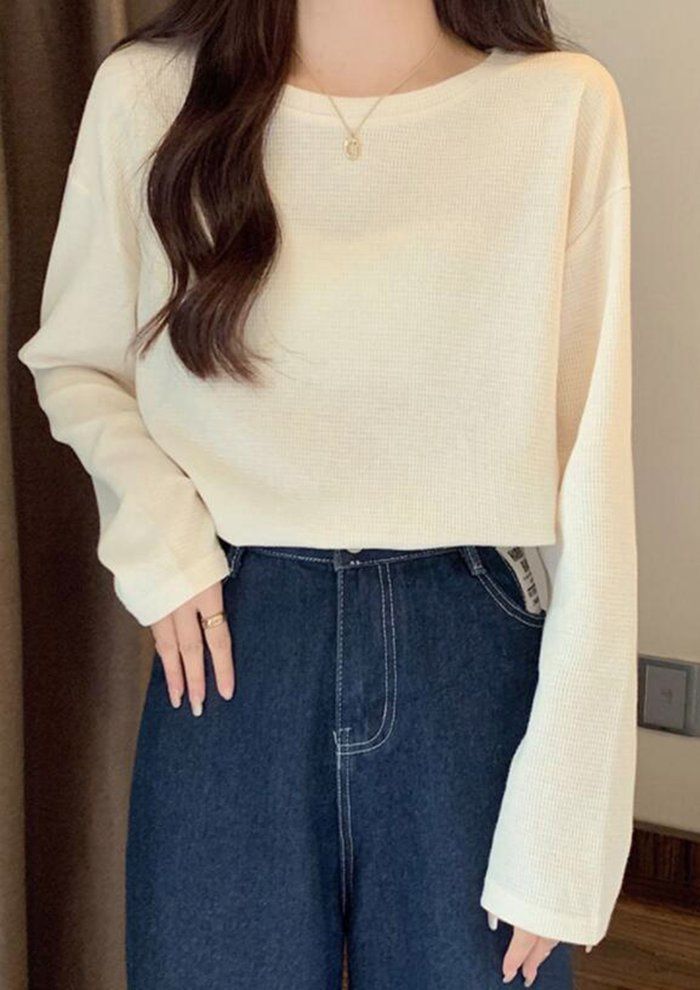 Tシャツ レディース トップス ワッフルTシャツ 長袖 クルー