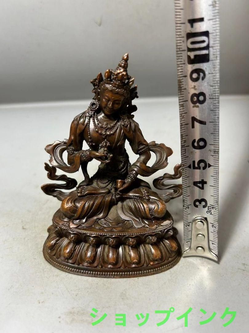 文殊菩薩　銅製　箱付　仏像 彫刻 置物 開運 風水 骨董 古美術 アンティーク 銅製 仏像 阿弥陀仏文殊菩薩仏像 彫刻 置物 開運 風水 - メルカリ