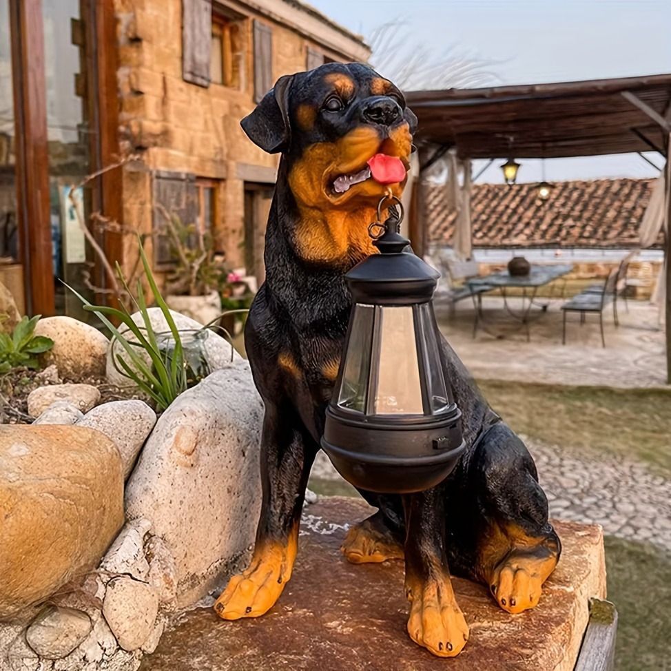ガーデンオーナメント ソーラー充電 太陽充電 樹脂 犬 提灯 ランプ ライト ガーデンライト動物 屋外 庭園 装飾 太陽電池 ペット ロットワイラー ジャーマンシェパード ランタン エコ かわいい おしゃれ 置物