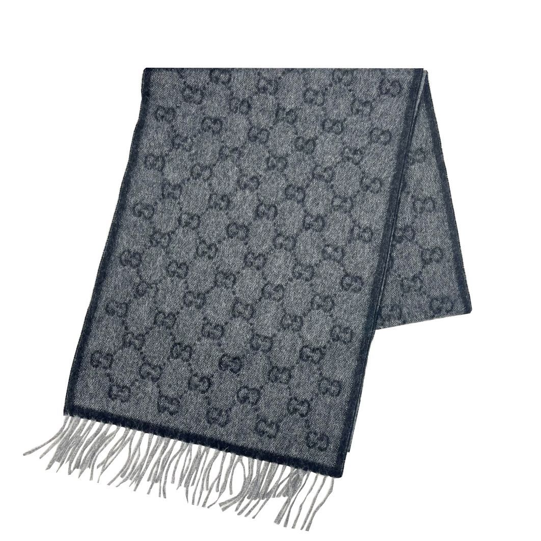 GUCCI グッチ シェリーライン GG柄 マフラー グレー×ブラック GUCCI グッチ シェリーライン GG柄 マフラー グレー×ブラック