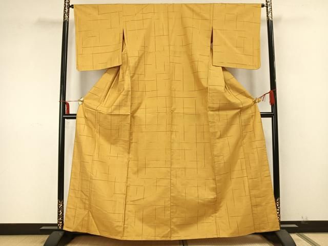 平和屋着物 上質な紬 単衣 格子 正絹 AABA7553fy