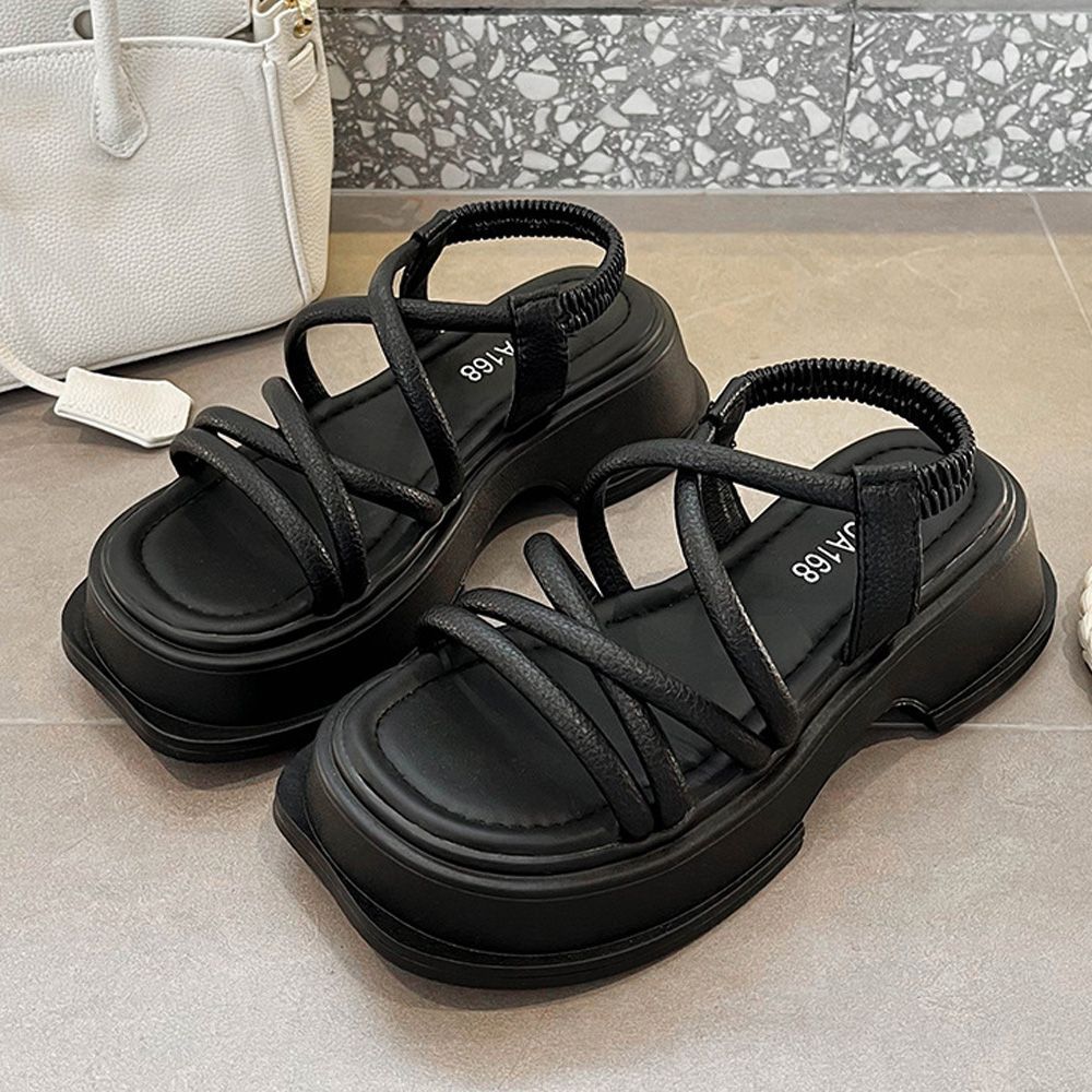 ブラック 厚底サンダル ストラップ付き サンダル レディース 厚底 スポーツサンダル 黒 スポサン