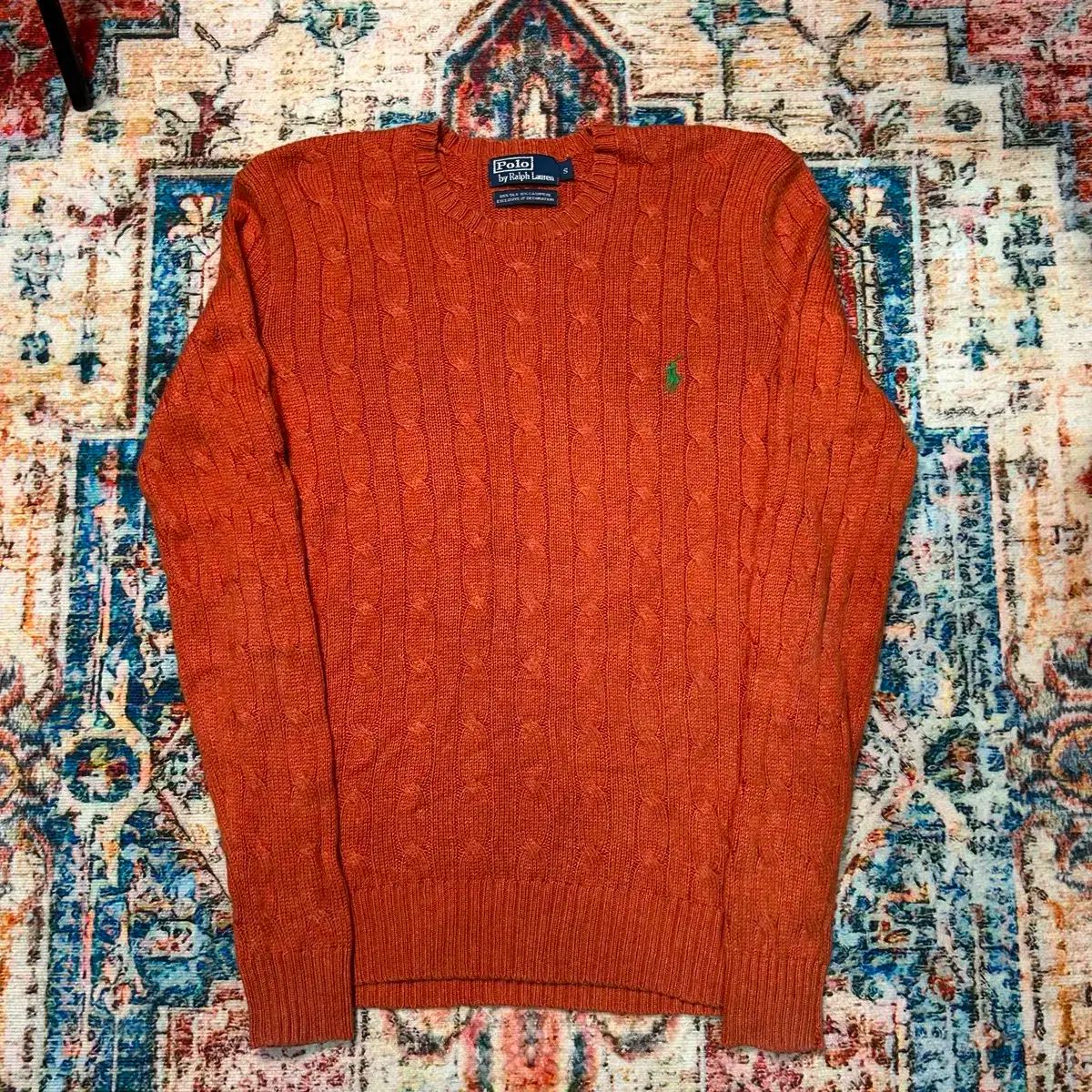 M ポロラルフローレン カシミア シルク オレンジ ケーブルニット