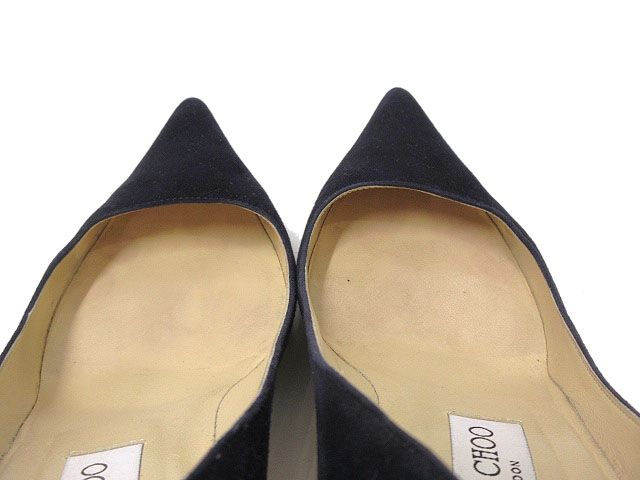 新品未使用✨ジミーチュウ スウェードフラットパンプス ネイビー 保存袋付き ジミーチュウ JIMMY CHOO パンプス ポインテッドトゥ 38.5