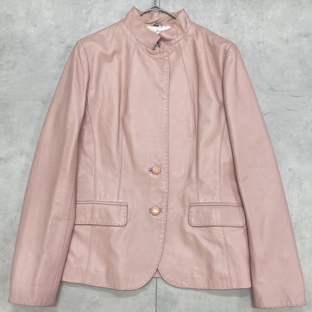 BALMAIN バルマン レザージャケット ラムレザー テーラード 羊革 ピンク L レディース