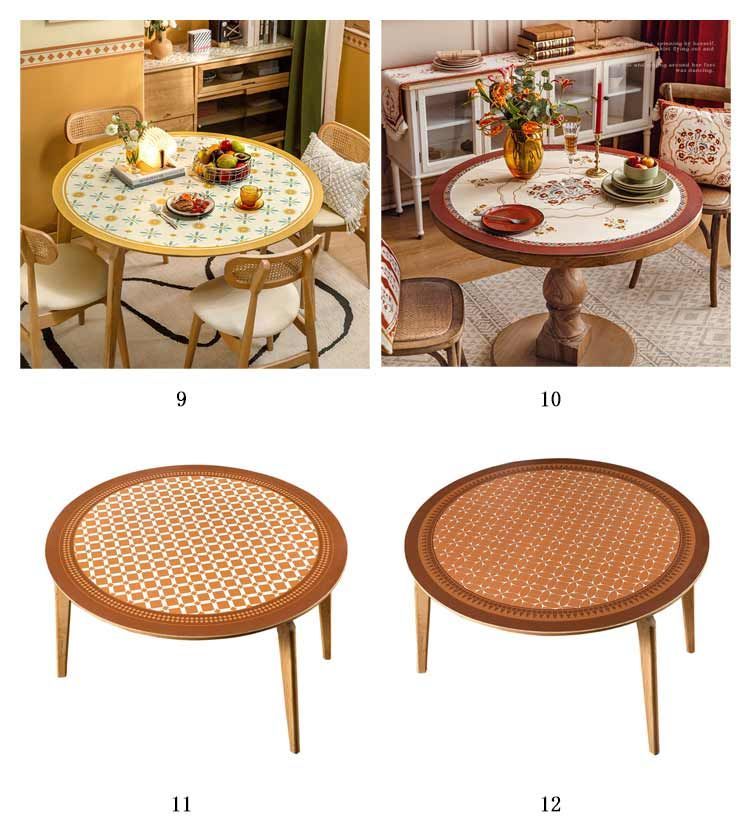 円形 テーブルマット テーブルクロス 丸形 幾何柄 撥水 PUレザー 花柄