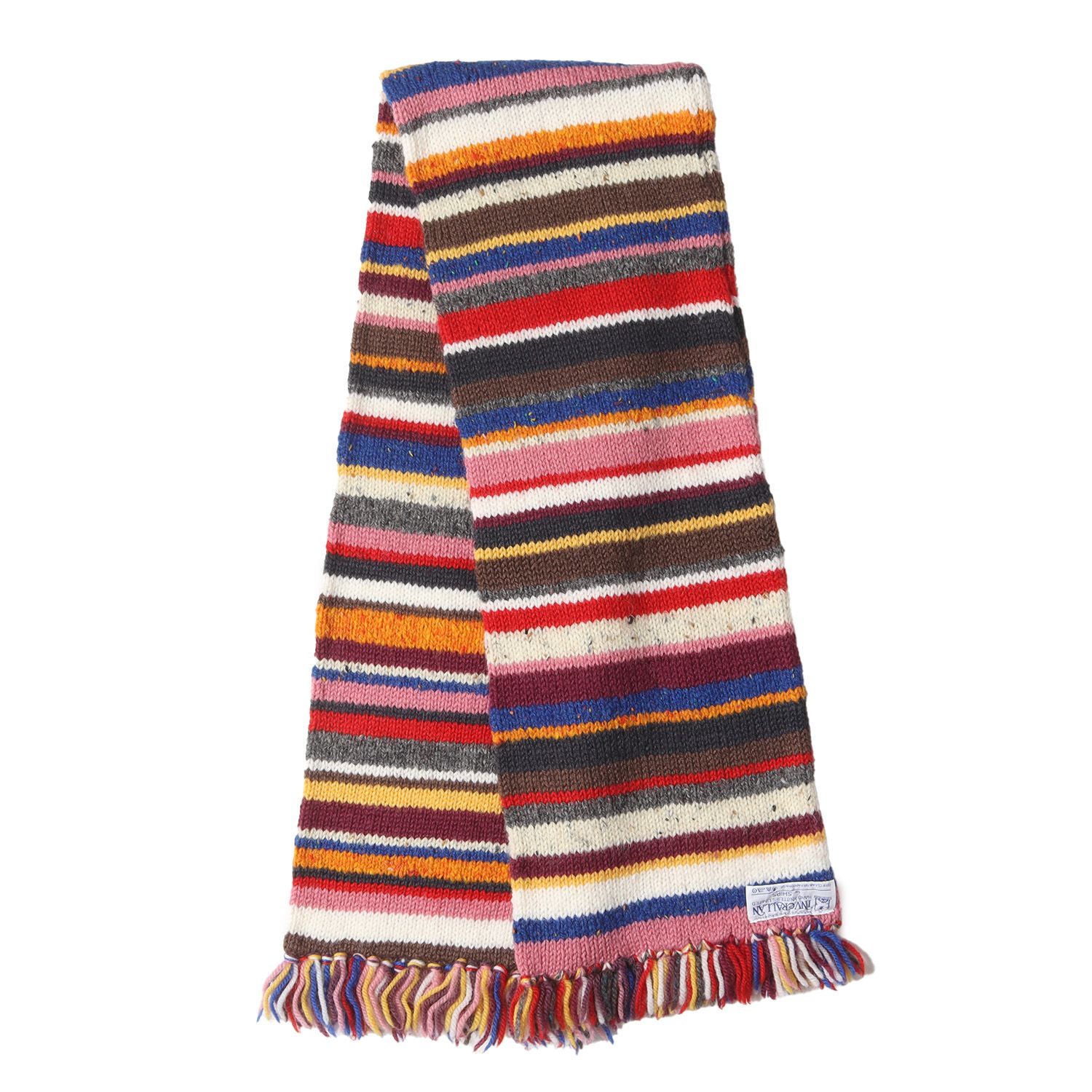 インバーアラン　マルチボーダーネップ入り　ローゲージマフラー　スコットランド製 美品 INVERALLAN インバーアラン SHIPS マルチボーダー ネップ混