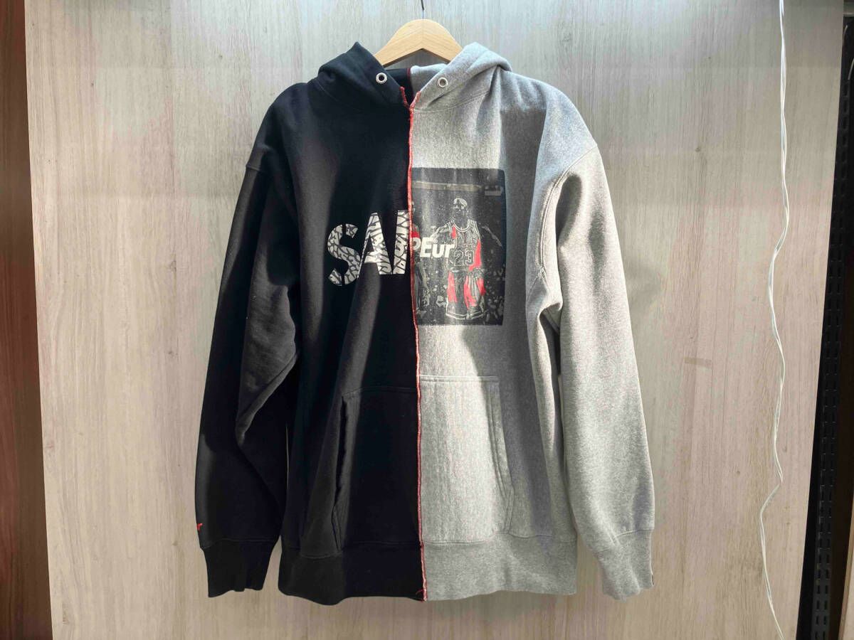 A Elegantes SAPEur アエレガンスサプール ブラック×グレー アシンメトリー 裏起毛 パーカー XL CHICAGO BULLS ブラック部所々色褪せあり
