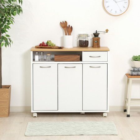 ♪コンパクト キッチンカウンター ホワイト 幅80cm 食器棚 キッチン収納 キッチンボード キッチンワゴン