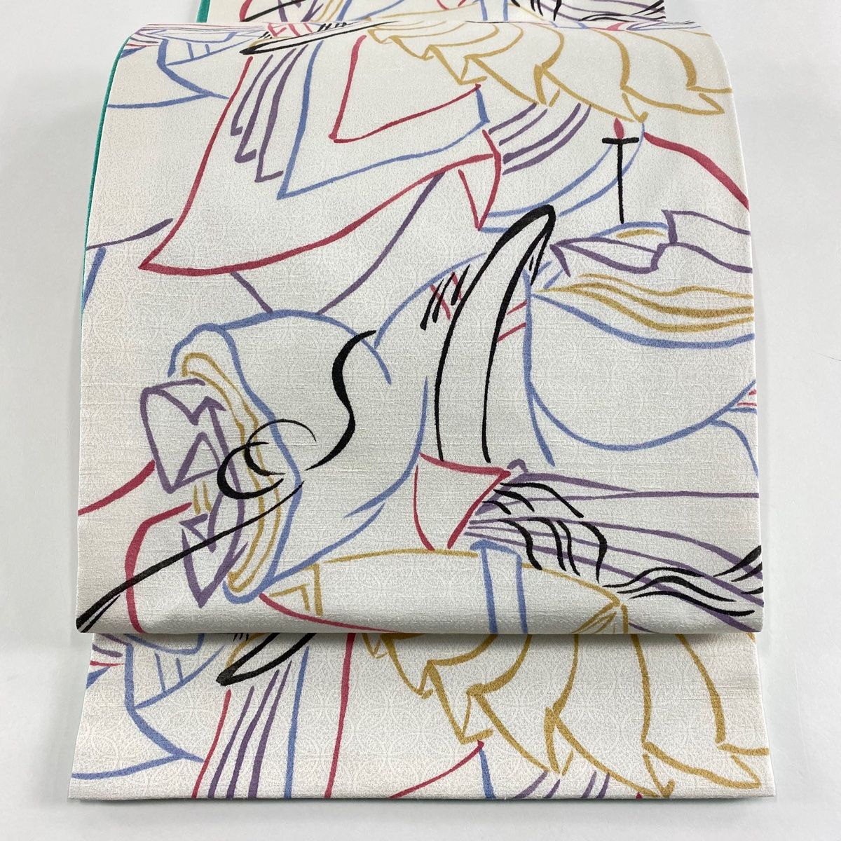 袋帯 名品 幾何学 白 全通 正絹