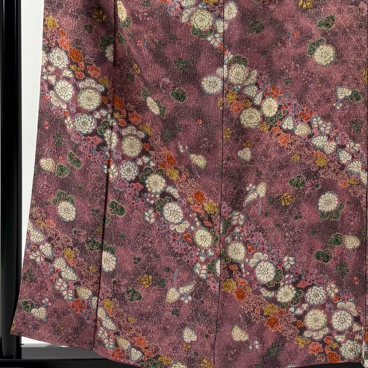 小紋 身丈157cm 裄丈65cm M 袷 草花 籠目 ぼかし 赤紫 正絹 秀品