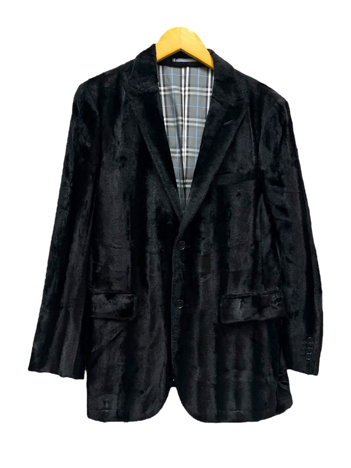 BURBERRY BLACK LABEL (バーバリーブラックレーベル) ベロア テーラードジャケット 2B 裏チェック M ブラック メンズ/027