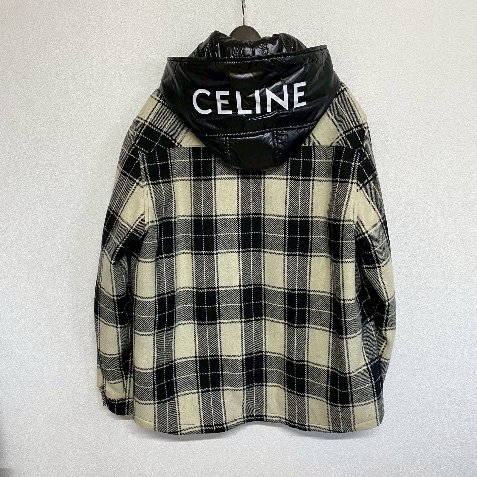 CELINE セリーヌ ロゴプリント 黒 ブラック チェック柄 フランネル 