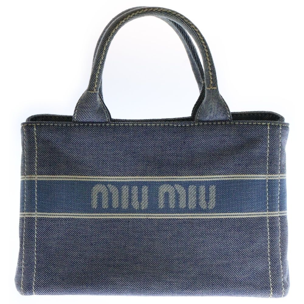 ❤ miumiu ミュウミュウ ロゴ 2WAY ショルダーバッグ ハンドバッグ ブルー デニムジャガード 5BA219