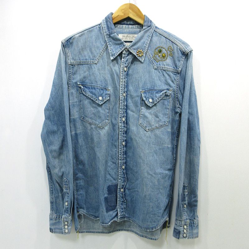 三重本店 REMI RELIEF | レミレリーフ デニムシャツ スカルスタッズ インディゴ サイズ XL 104