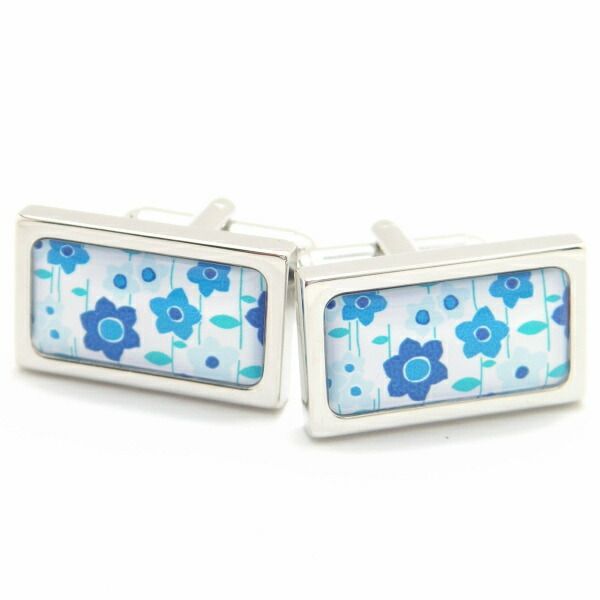 SoniaSpencer ブルー小花 カフス カフスボタン カフリンクス cufflinks cuffs メンズ 男性 披露宴 お洒落 スーツアクセサリー専門店 父の日 ギフトにも 誕生日 プレゼント プチギフト おしゃれ カフスマニア