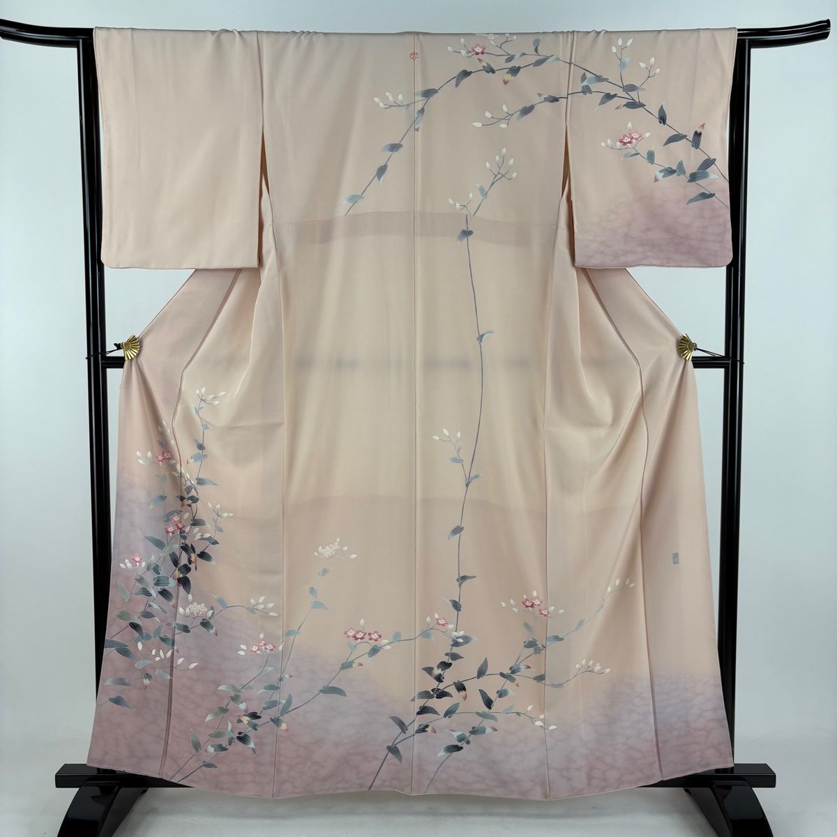 訪問着 身丈160.5cm 裄丈64cm M 袷 落款 草花 染め分け ぼかし 薄