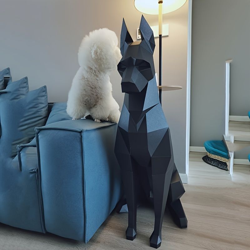 インテリア 犬 置物 彫刻 3D 黒い犬 作品 ドーベルマン 屋外 屋内 動物