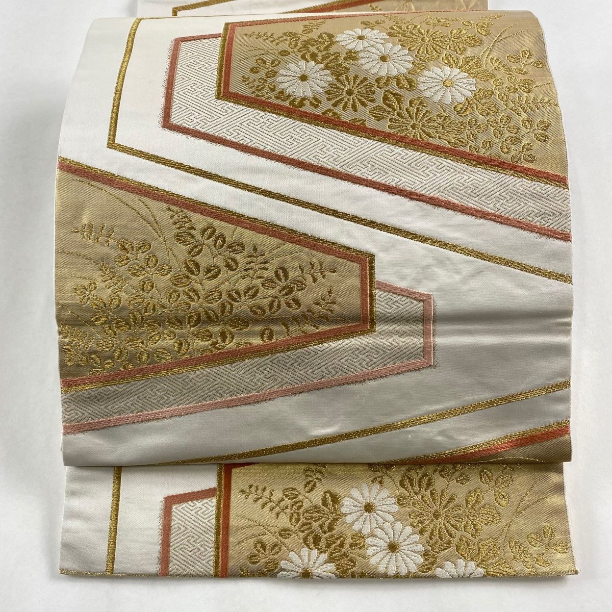 袋帯 秀品 鳥 桐 金糸 箔 黄土色 全通 正絹 【中古】 袋帯 美品