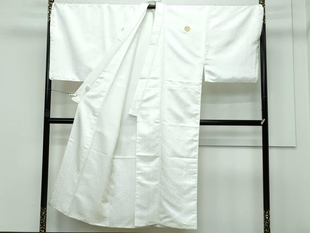 平和屋着物 上 男性 色紋付 羽織セット キングサイズ 白地 花菱地紋 舞台衣装 洗える着物 CZAA3646s5