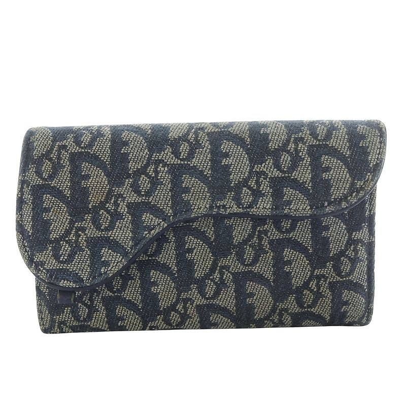 Dior 三つ折り財布 ネイビー/ベージュトロッタサドル クリスチャンディオール Christian Dior サドル トロッター 長