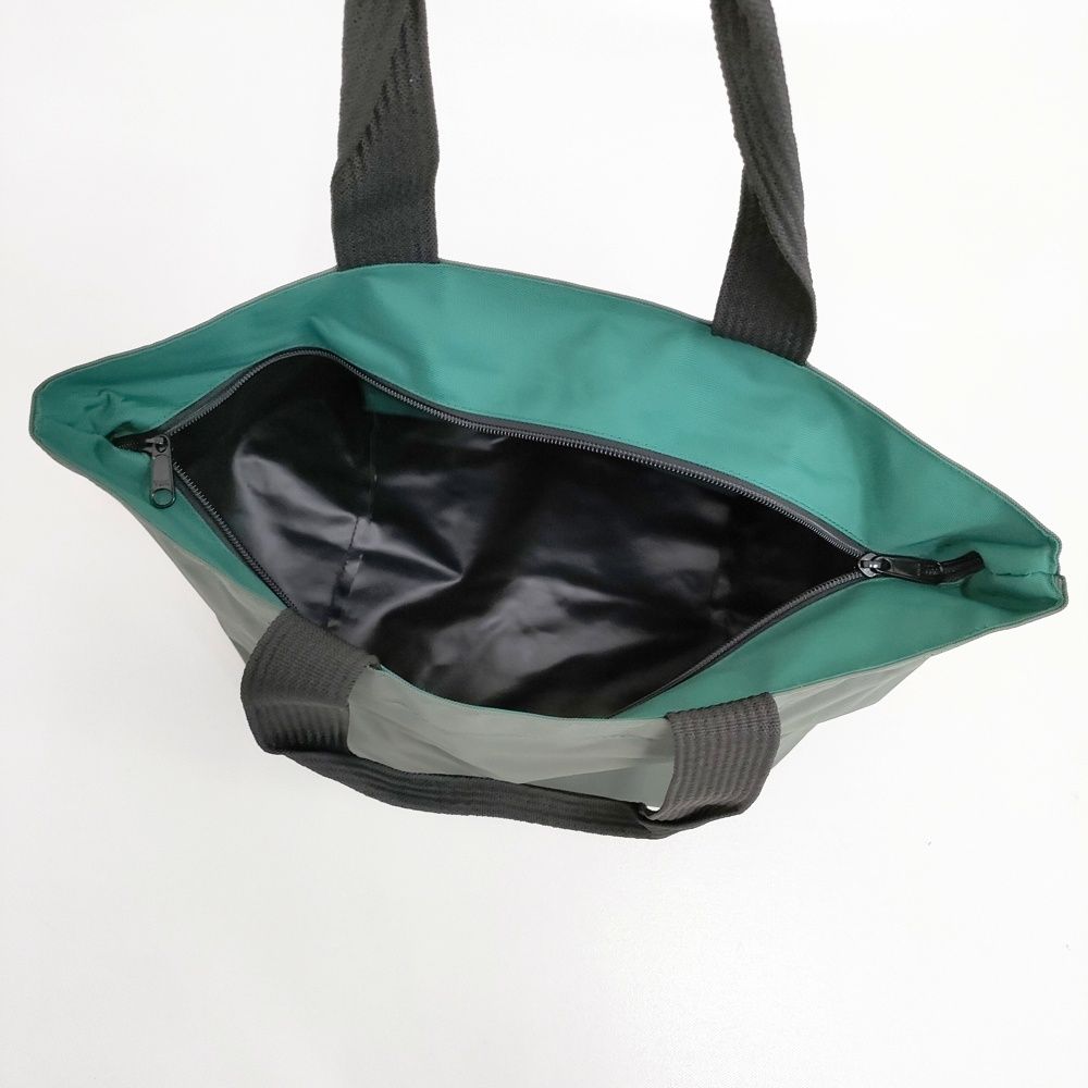 【美品】　エルベシャプリエ　グリーン×グレー　ナイロントート Herve Chapelier 1028N ナイロン舟型ショルダーML フランス製