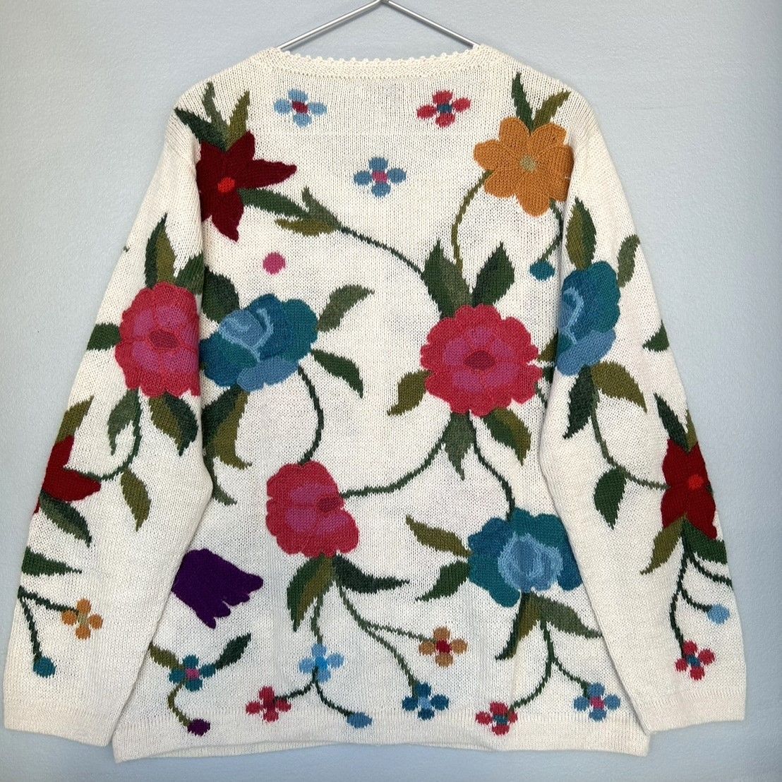 ベビーアルパカ花柄刺繍ニットカーディガン