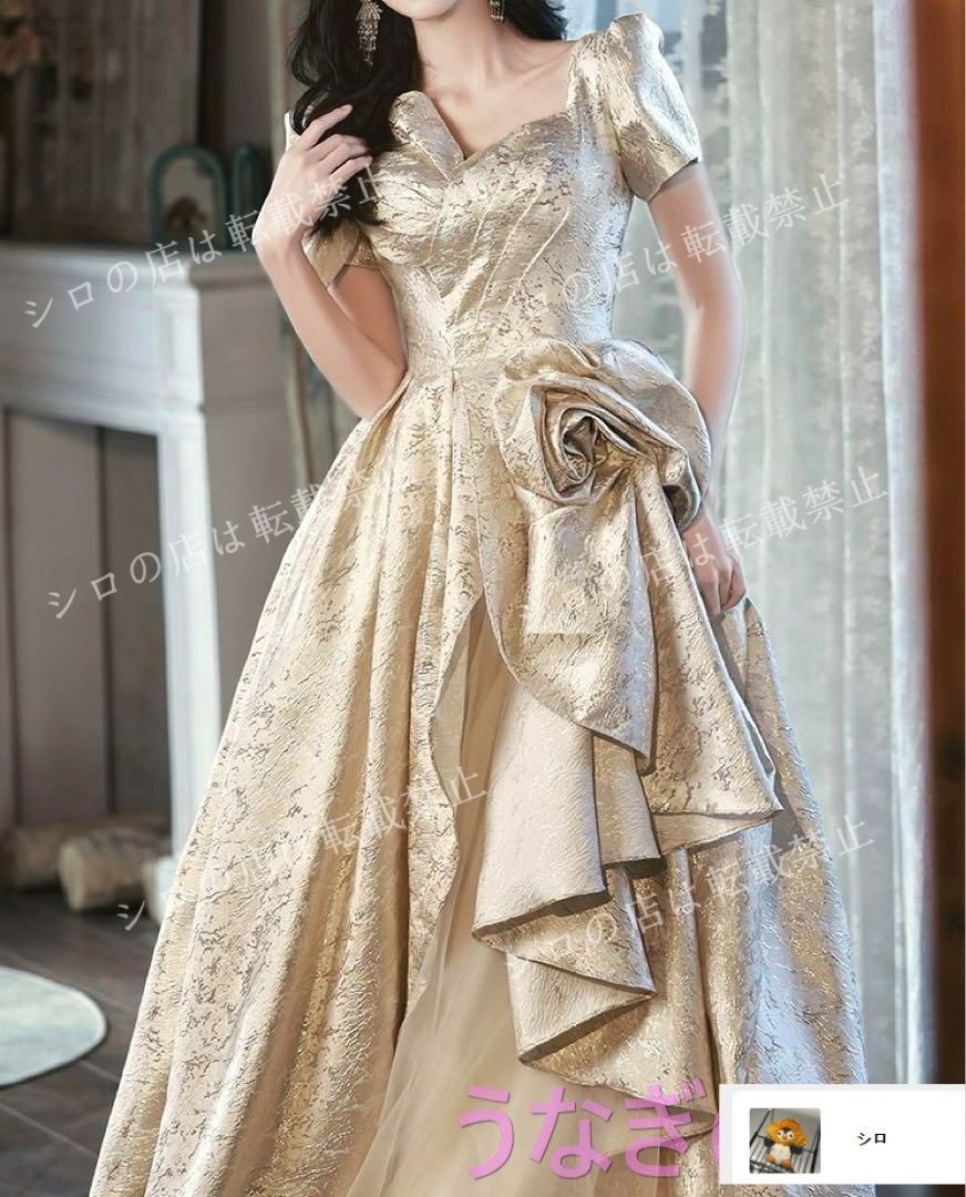 スパンコールがゴージャスでオシャレな半袖 イブニングドレス