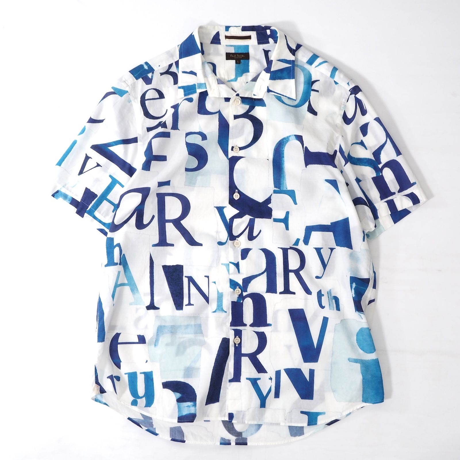 専用　限定品 ポールスミスコレクション 30years 総柄 半袖シャツ ポールスミス Paul Smith 総柄 半袖 シャツ L ホワイト ブルー