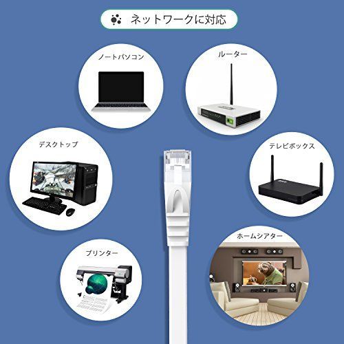 10m_ホワイト lovicool LANケーブル CAT6準拠 ウルトラフラット