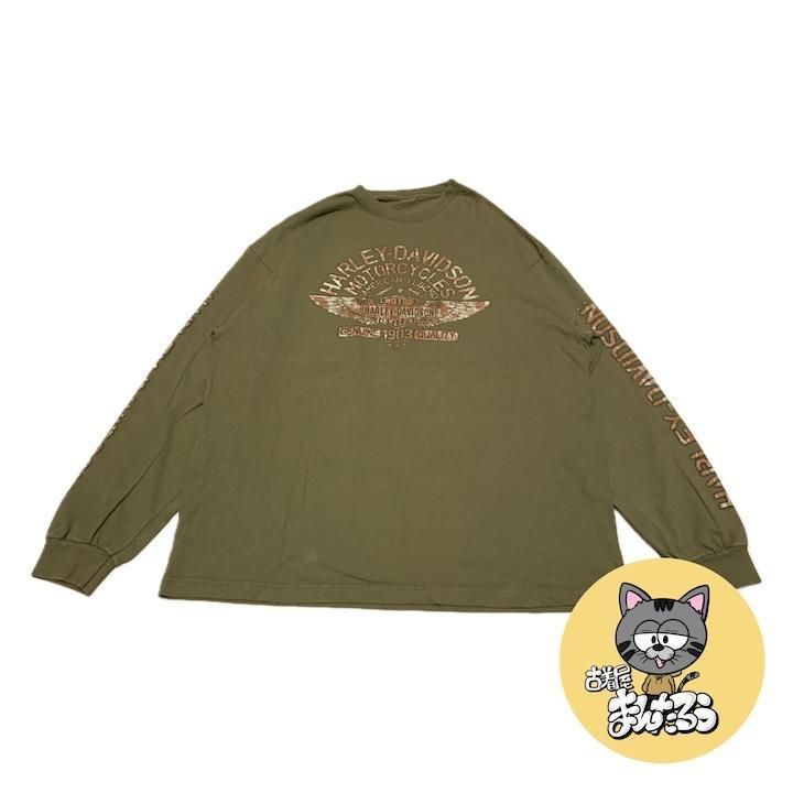 ハーレーダビッドソン 古着 ロンT カーキ スモーキーマウンテン 3XL