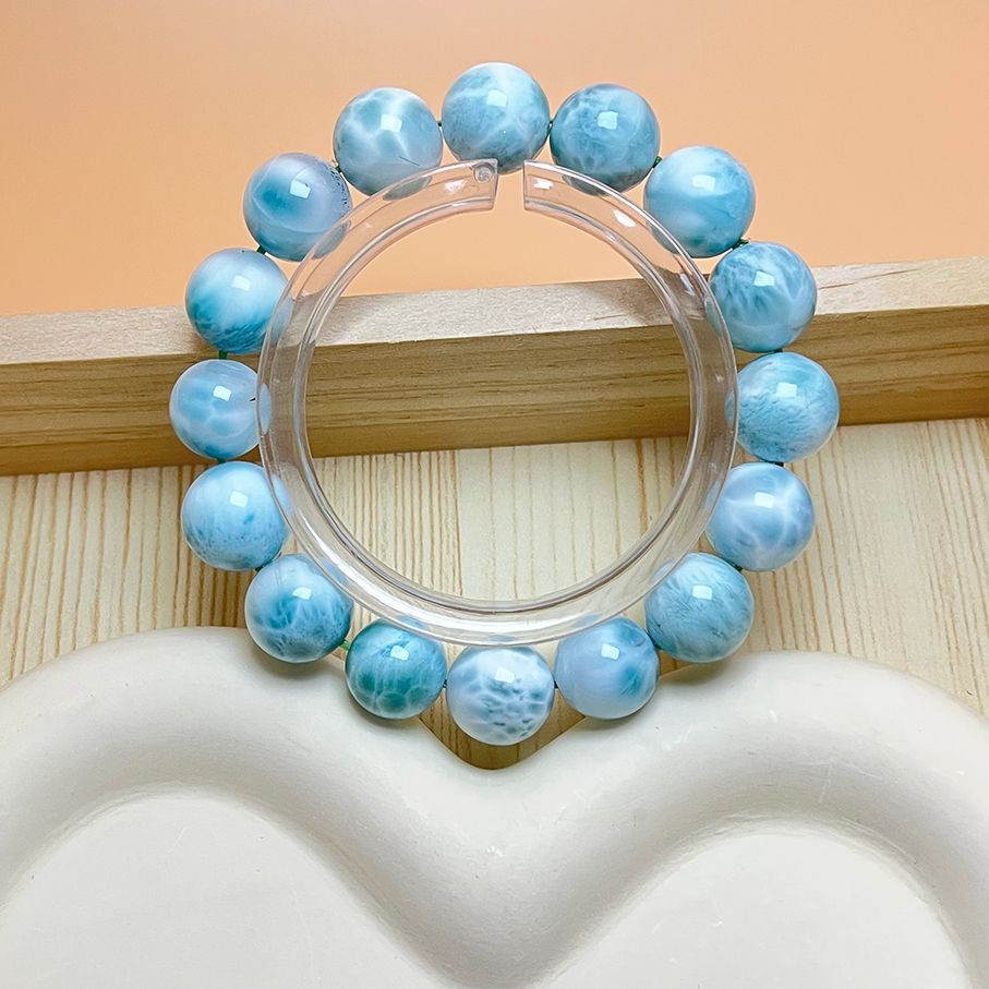 EU製 ドミニカ共和国産のラリマー ペクトライト パワーストーン ブレスレット 天然石 開運 金運 プレゼント 約11.9-13mm ZB9474