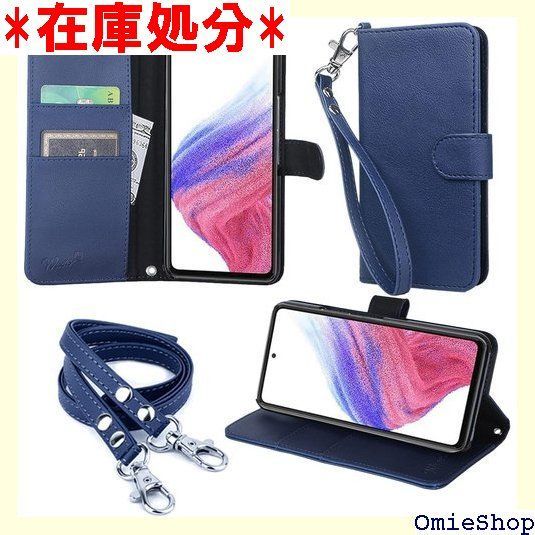 wisers Galaxy A53 5G SC-53C / SCG15 対応 手帳型 スマホケース ダークブルー ストラップ 2種付き ハンドストラップ/ネックストラップ カードホルダー 牛革調PUレザー 2022 新型 1734