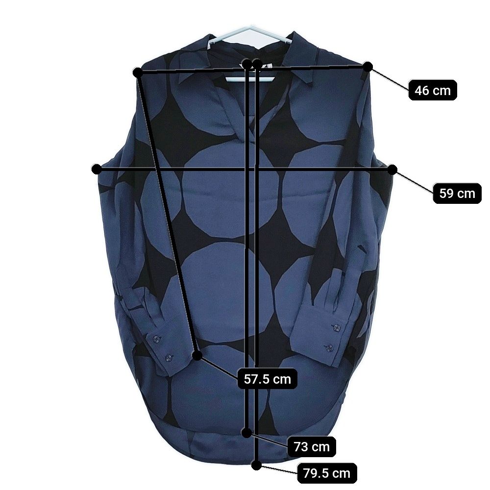 marimekko - marimekko kivet スキッパーシャツ レーヨン サイズS チュニック ネイビー ブラック レディース マリメッコ【中古】5-0710M♪ marimekko - marimekko kivet スキッパーシャツ レーヨン サイズ