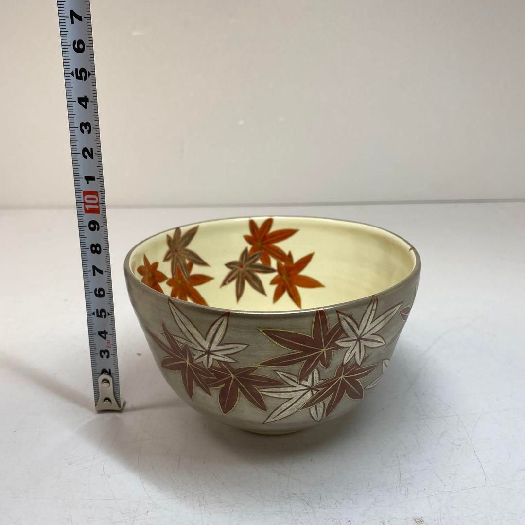 ☆茶3　中村能久　銀地紅葉之図　茶碗　口径12.5㎝　東な6-0409① ☆茶3 中村能久 銀地紅葉之図 茶碗 口径12.5㎝ 東な6-0409①