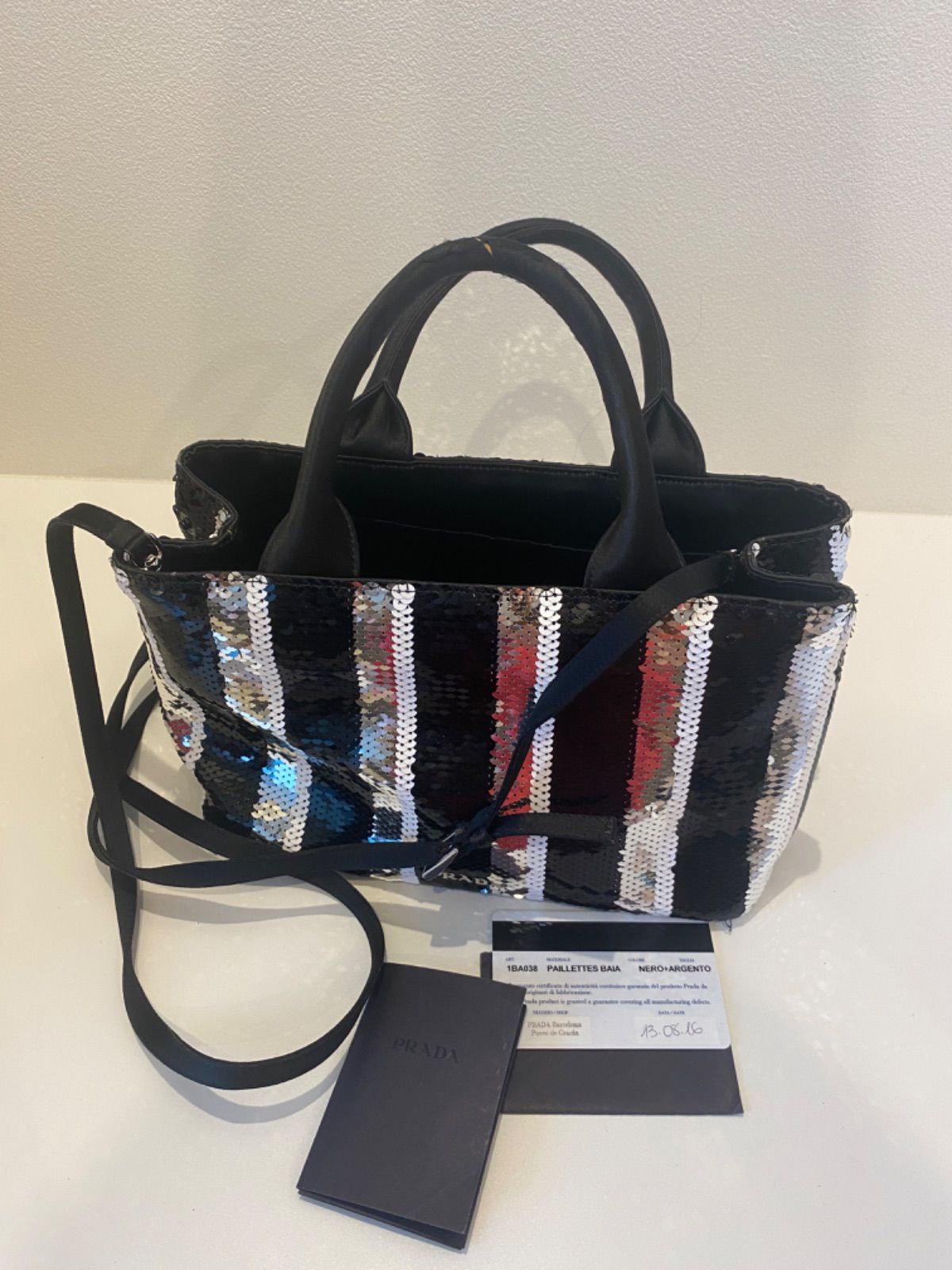 PRADA ハンドバッグ ポシェット カナパミニ 黒 シルバー 1BA038 