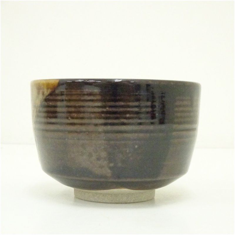 抹茶茶碗  膳所焼  岩崎新定 膳所焼 小売業者 岩崎新定造 面取茶碗（共箱） 茶道 抹茶 おしゃれ