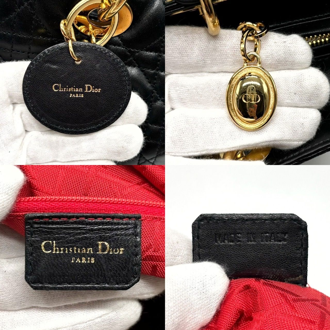 ✨良品✨ Christian Dior クリスチャンディオール レディディオール 2way ショルダーバッグ トートバッグ カナージュ チャーム  ゴールド金具 ラムレザー レディース ブラック黒色 - メルカリ