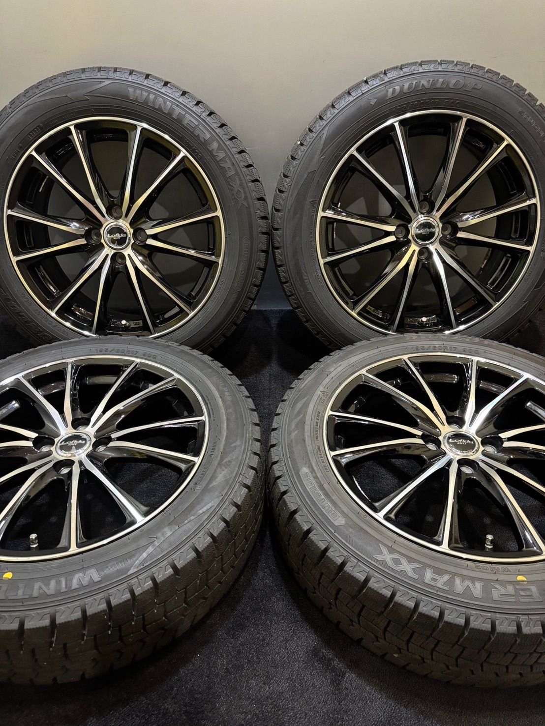 195|60R17 DUNLOP|WINTER MAXX WM02 23年製 Lofida 17インチ 6.5J 45 100 4H スタッドレス 4本 ライズ ロッキー ブラポリ 南3-J421