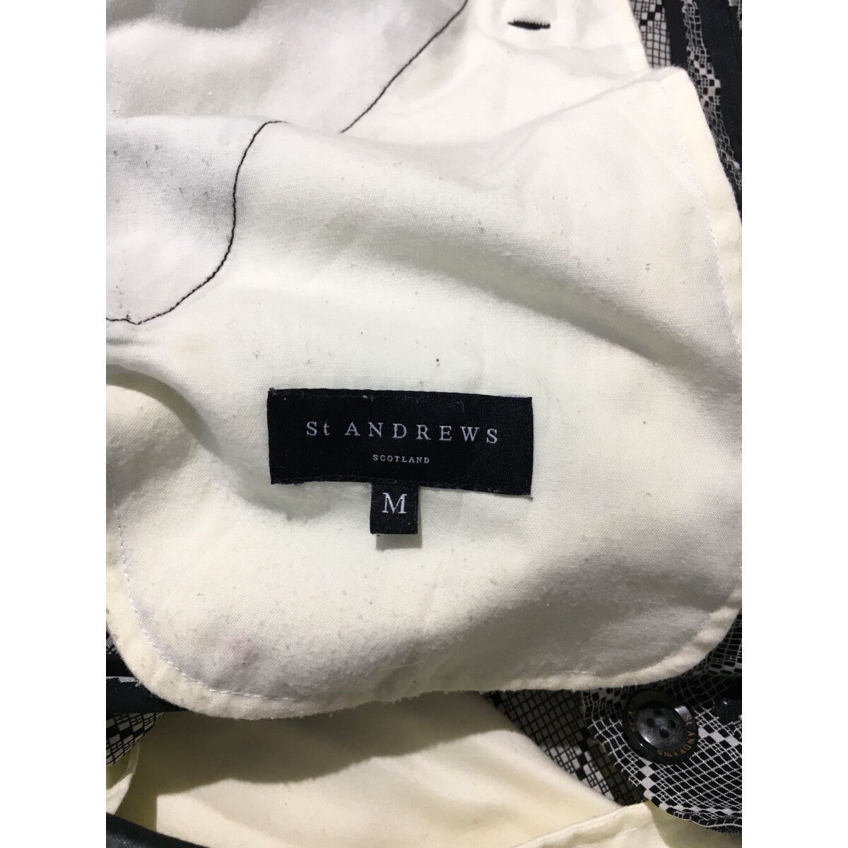 新品 セントアンドリュース St Andrews 総柄 パンツ 黒 M 中古 メンズ セントアンドリュース StANDREWS パンツ M 黒×白