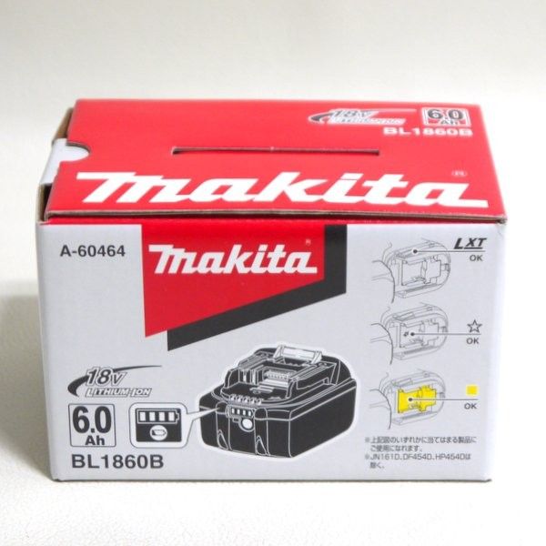 makita マキタ リチウムイオンバッテリー BL1860B A-60464 18V 6.0Ah 純正 雪マーク付 残容量表示 自己故障診断 ≡DT6147-