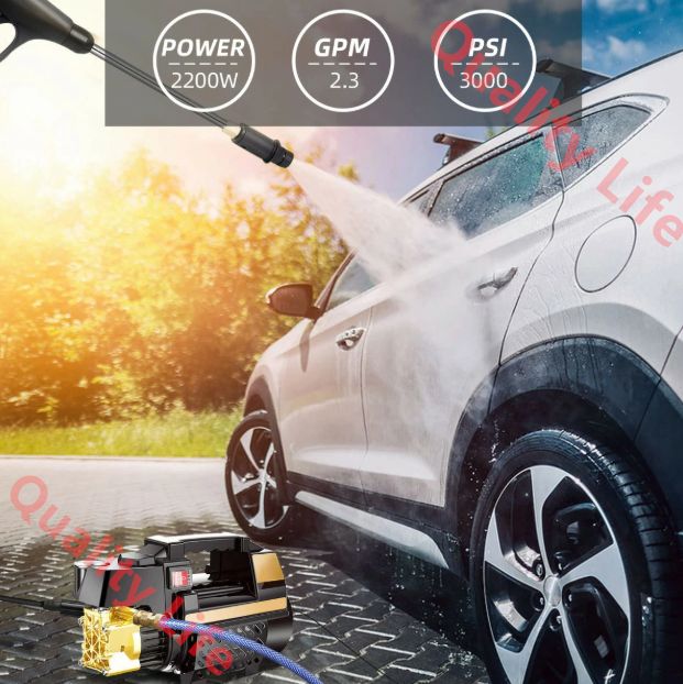 高圧洗浄機 洗浄機 電動高圧洗浄機 最大 3000Psi 圧力 2.3GPM パワー ジェット ウォッシャー 10L 分 家庭 私道 パティオ用洗車機 Waterpipe15m 49ft long-water-gun