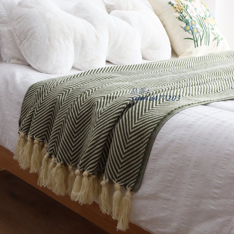 アメリカンレトロな緑の人文字編みタペストリーホテル民宿ベッドタペストリーベッドタペストリーソファタペストリーベッドカバータペスト am4a477203