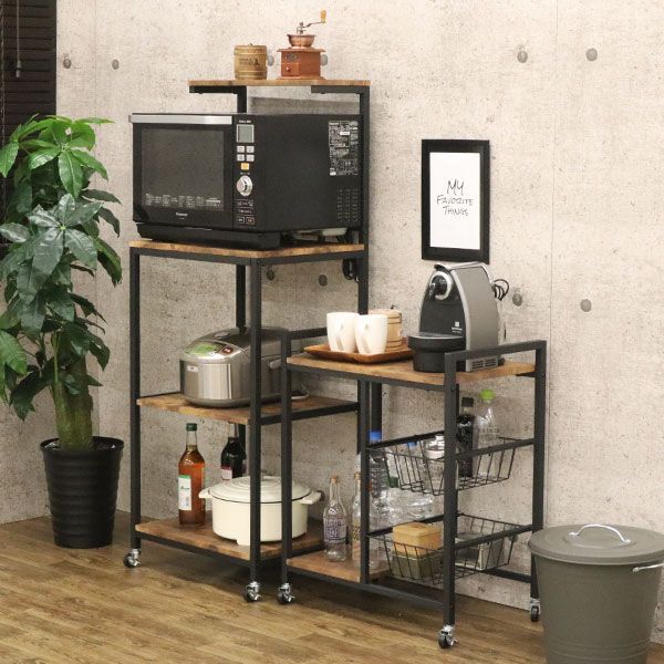 キッチンワゴン キャスター付き ヴィンテージ風 ブラックアイアン風