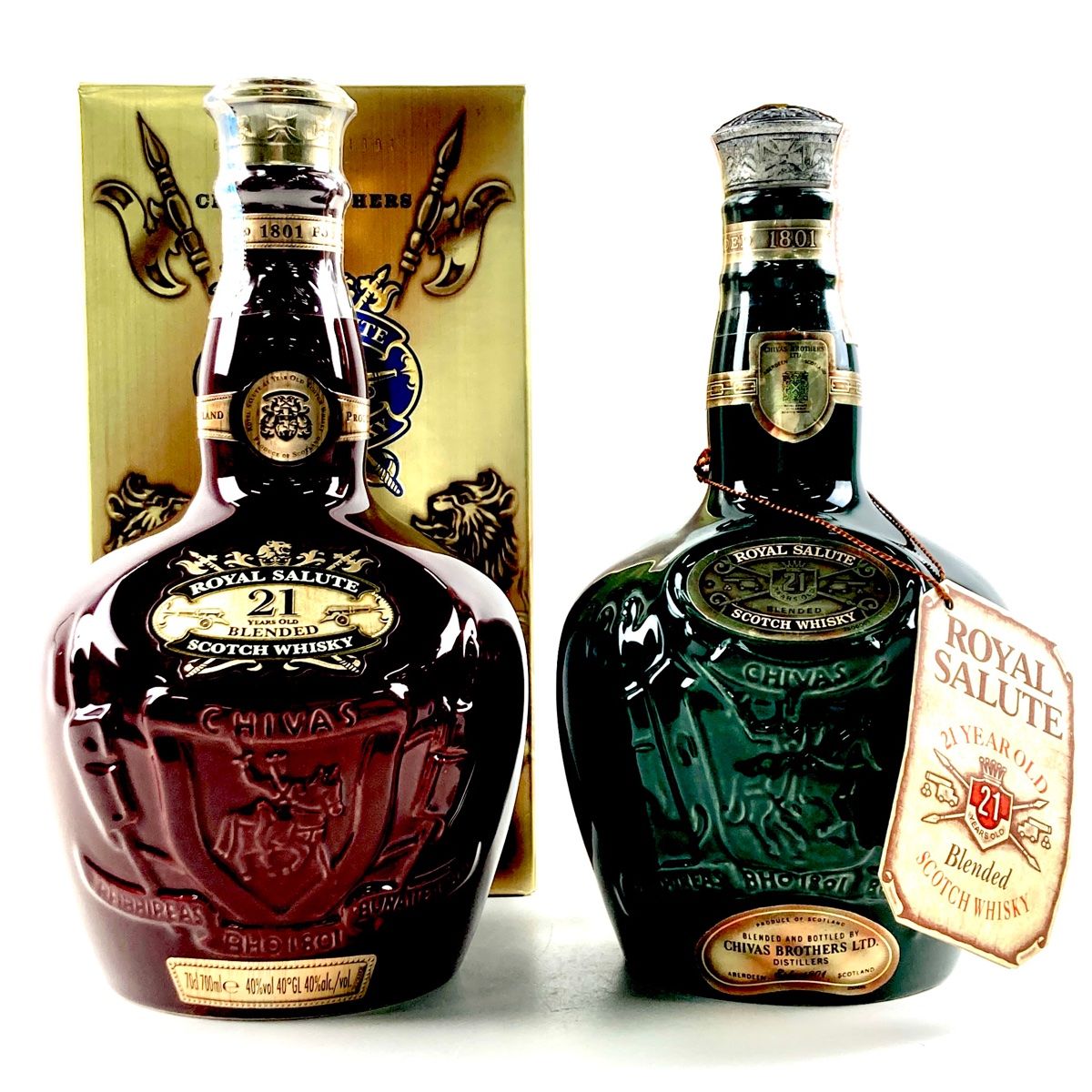  SALUTE ロイヤルサルート 21年　緑陶器　700ml 古酒 2本 ロイヤルサルート Royal Salute 21年 赤 緑 陶器ボトル
