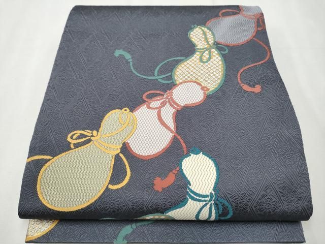 平和屋着物●六通柄袋帯　草木染　瓢箪　金糸　正絹　逸品　CAAT1022hy 平和屋着物○六通柄袋帯 草木染 瓢箪 金糸 正絹 逸品 CAAT1022hy